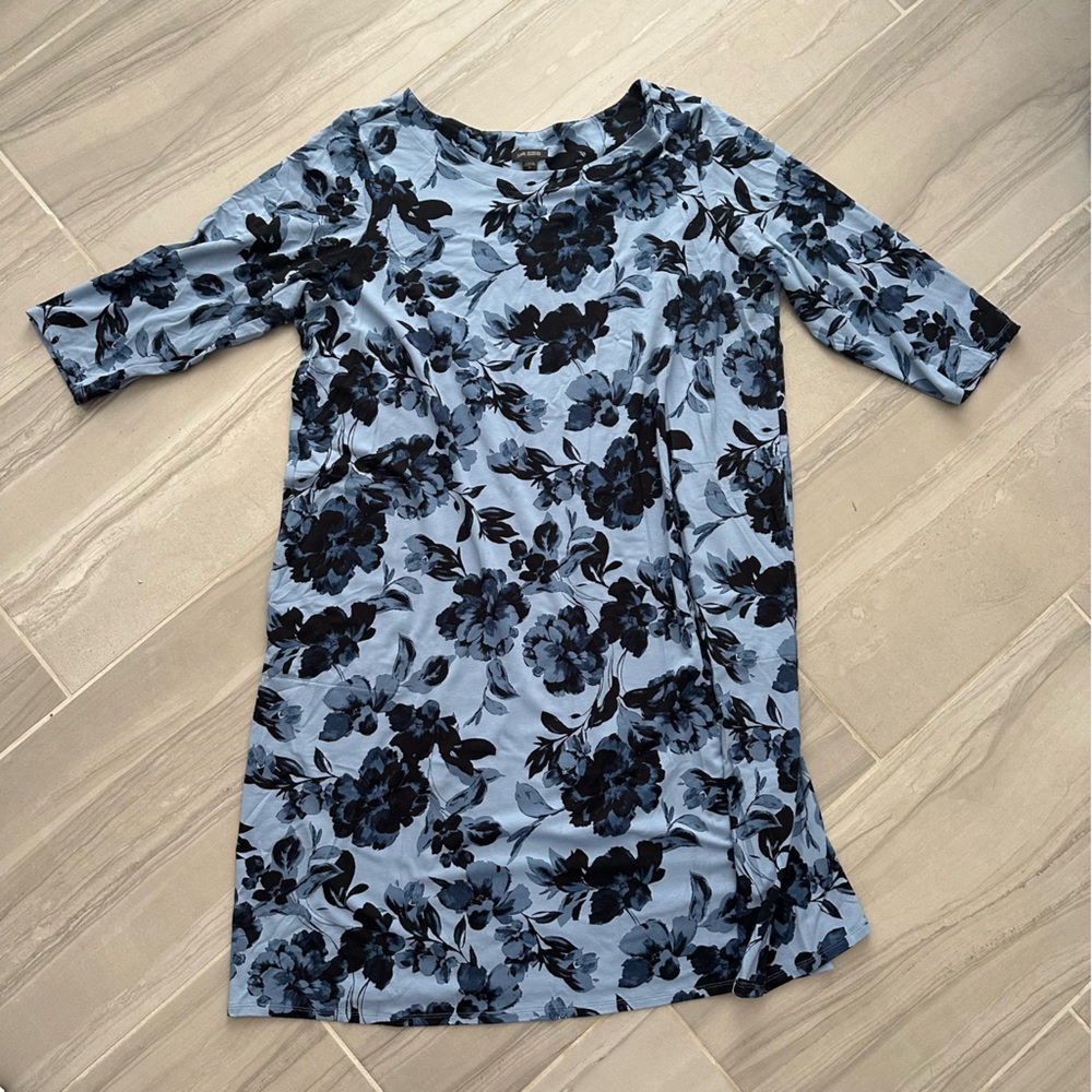 🌸 J. Jill Wearever Blue & Black Floral Dress/Tunic XL 🌸 - Picture 2 of 5